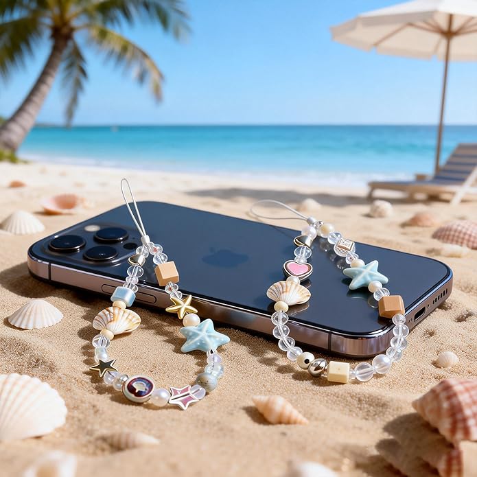 2 Pcs Phone Charm Strap Hand Universal for iPhone Wrist Strap Camera Lanyard Pearl Beaded Cute Chain String Accessories Universal for iPhone 17 Pro Max Samsung Women Girls Phones Bag Keychain