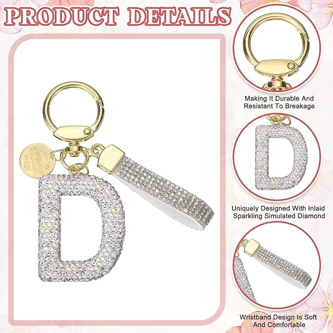 PATIKIL Initial Letter Keychain, Cute Sparkly Rhinestone Key Chain Alphabet Charm for Car Keys Handbags Purse