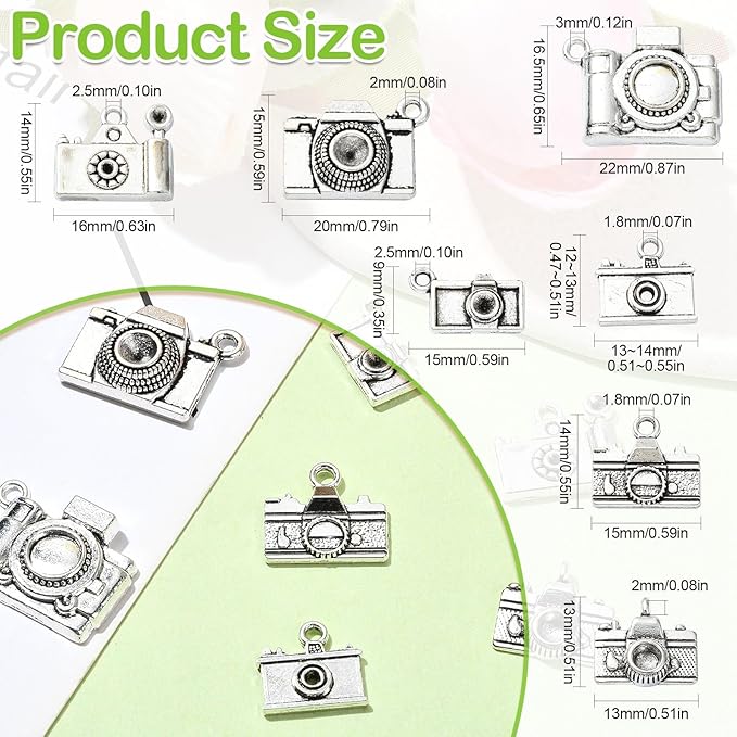 Ipotkitt 70 Pcs 7 Style Antique Silver Camera Charms Retro Travel Charms Metal Camera Shape Charms Vintage Photography Charms for DIY Necklace Keychain Bag Gift Jewelry Making