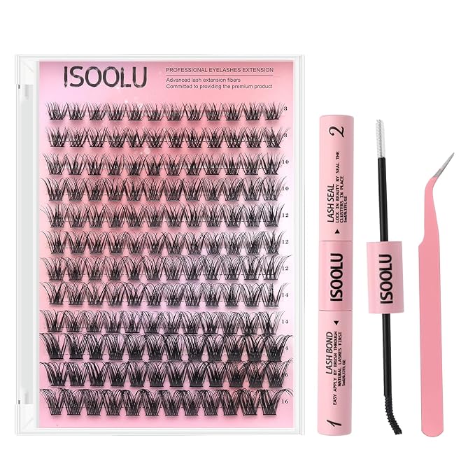 ISOOLU Fairy Lash Clusters Manga Individual Lashes C Curl Wispy Eyelash Clusters WideSpan Eyelash Extension Kit with Lash Bond and Seal Wet-Look Spiky Cluster Lashes (ZH03 Kit)