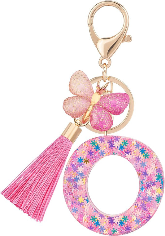 Suweibuke Cute Pink Key Chains for Women Girls, Initial Letter Keychains with Tassel, Charms for Key Purse Handbags Backpacks