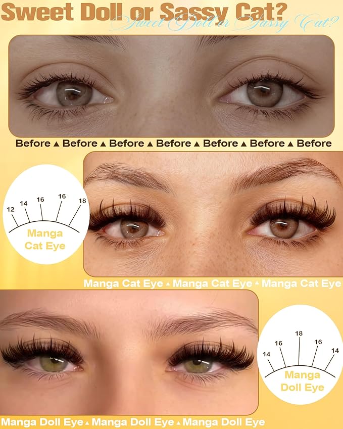 Lash Clusters Kit Brown Cluster Eyelash Extensions Kit More 14/16mm Volume Lashes with Spikes Anime Thick Eyelash Clusters Kit with Lash Bond and Seal, Tweezers by Pleell (D Curly, 144PCS)