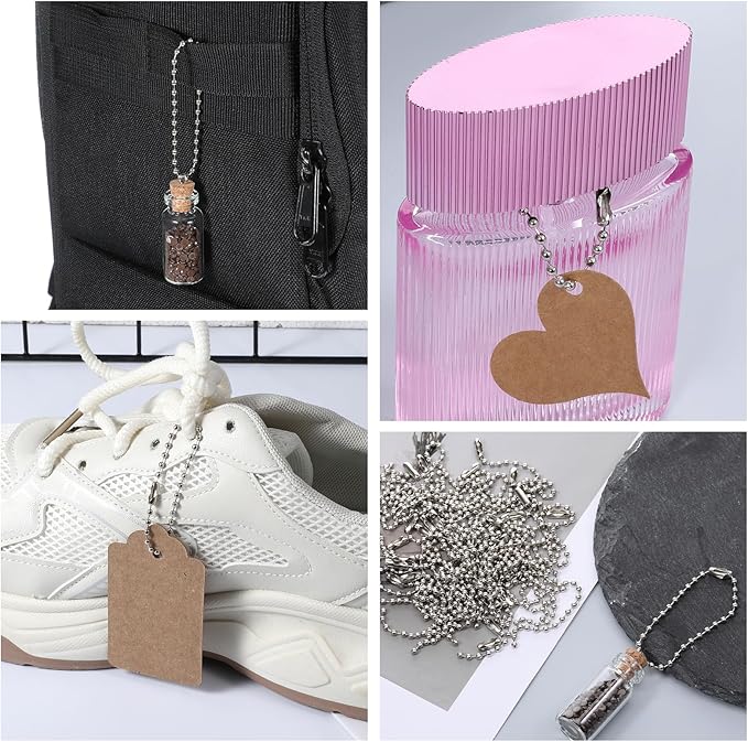 100 Pcs Ball Beads Chain 4 Inch Bulk Metal Chain Keychain Rings Silver Dog Tag Metal Chains with Connector Keychain Extension Chains for Tag Jewelry Making Hanging Decoration