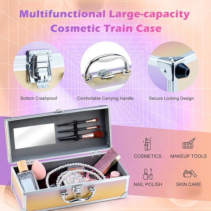 Color Nymph Girls Makeup Kit for Teen | Full Starter Cosmetics Makeup Set With Train Case | Included 32 Colors Eyeshadow, Bronzer, Contour Powder, Blush, Highlighter, Lip Gloss (Pink)