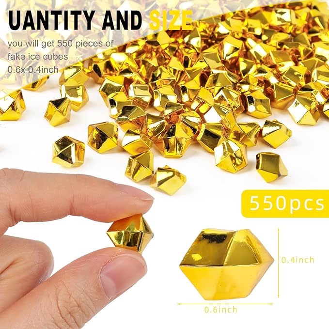 DomeStar 550PCS Gold Vase Fillers, Acrylic Fake Crushed Ice Fake Rocks Gold Nuggets Gems Plastic Diamonds for Vase Fillers Centerpiece Table Scatter Photography Props Display Decoration