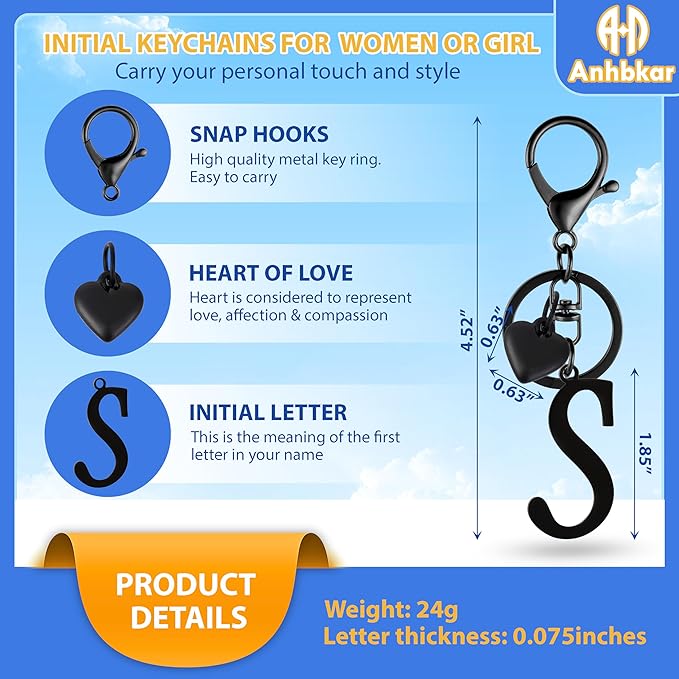 A-Z Heart Initial Letter Keychain, Stainless Steel Alphabet Charm for Handbags, Gift for Women and Girls