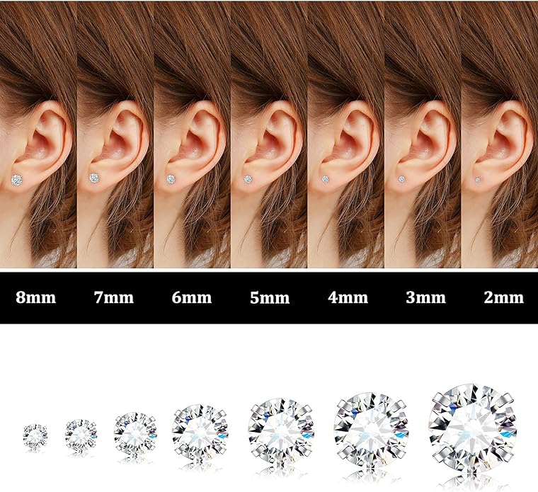 Fansilver 20G Hypoallergenic Flat Back Earrings for Women Men Silver 14K Gold Stainless Steel Stud Earrings Brithstone Cubic Zirconia Studs Surgical Steel Cartilage Earrings for Sensitive Ears