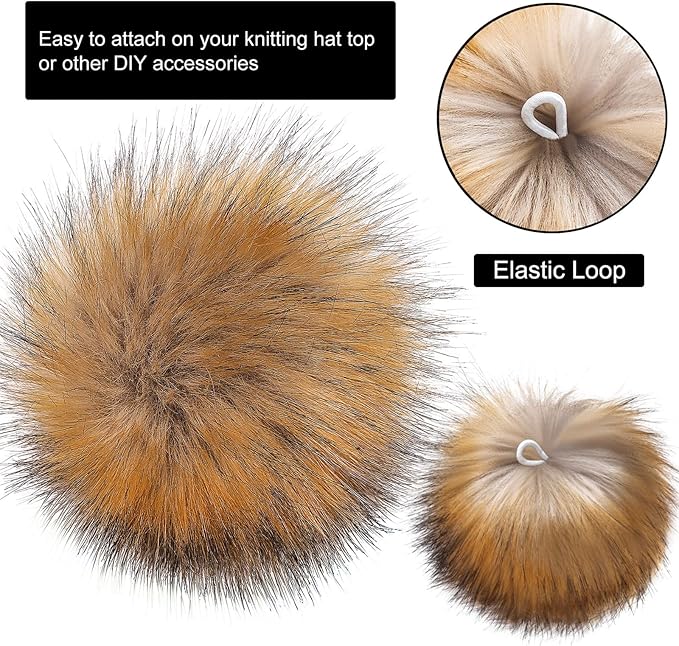 Tatuo 16 Pcs Faux Fur Pom Poms for Hat 4 Inches Large Fluffy Pom Balls for Crafts Knitting Beanies Shoes Scarves Bag Pompoms Keychain Charms Winter DIY Accessories (Black,White,Natural,Coffee)