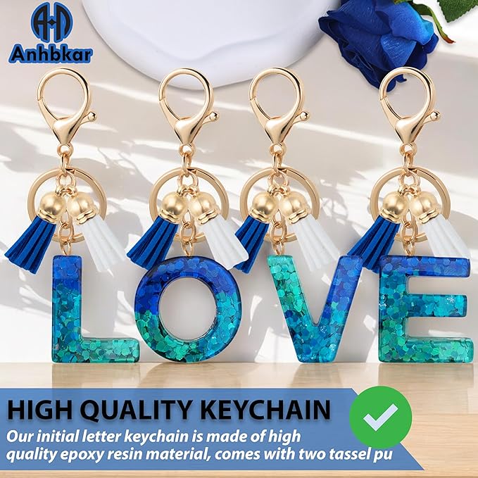Initial Letter Keychain Cute Resin with 2 PU Tassel, Letter Keychain for Backpack Charms, Initial Keychains for Women
