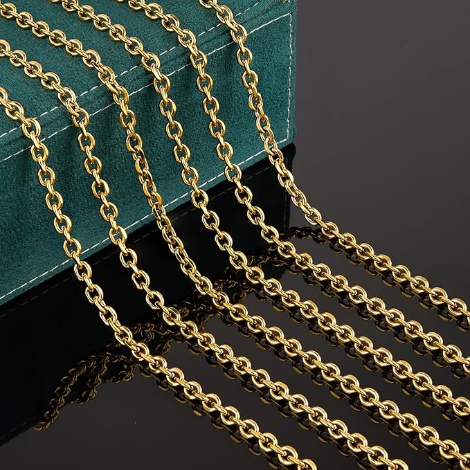 UMAOKANG 5 Meters Gold Cable Chain for Jewelry Making Stainless Steel Bulk Chains on Spool with Jump Rings and Lobster Clasps