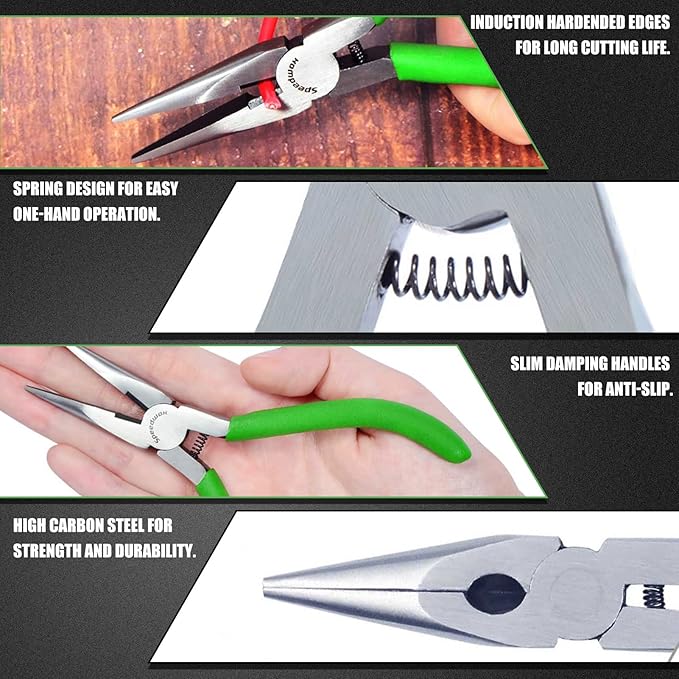 SPEEDWOX 5 Inch Long Nose Pliers with Cutter and Chain Nose Pliers for Jewelry Making