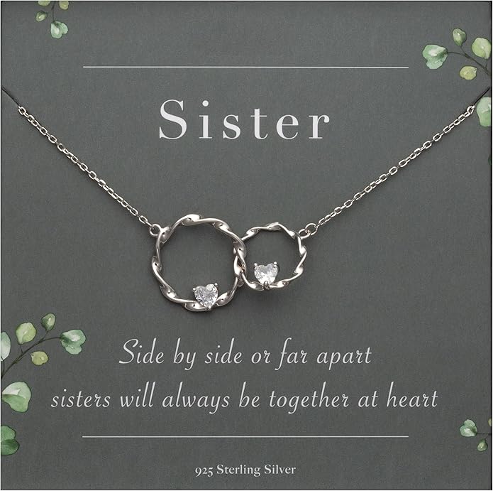 Suavell Sister Necklace - Sterling Silver Interlocking Double Circle Necklace - Birthday Gift for Sister - Maid of Honor Gift