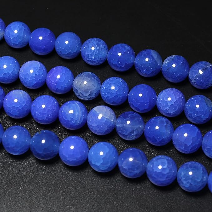MJDCB Natural Stone Beads 10mm 35pcs Round Blue Dragon Vein Agate Loose Gemstone Bead Charms for Jewelry Making Bracelet Necklace Earring Pendant