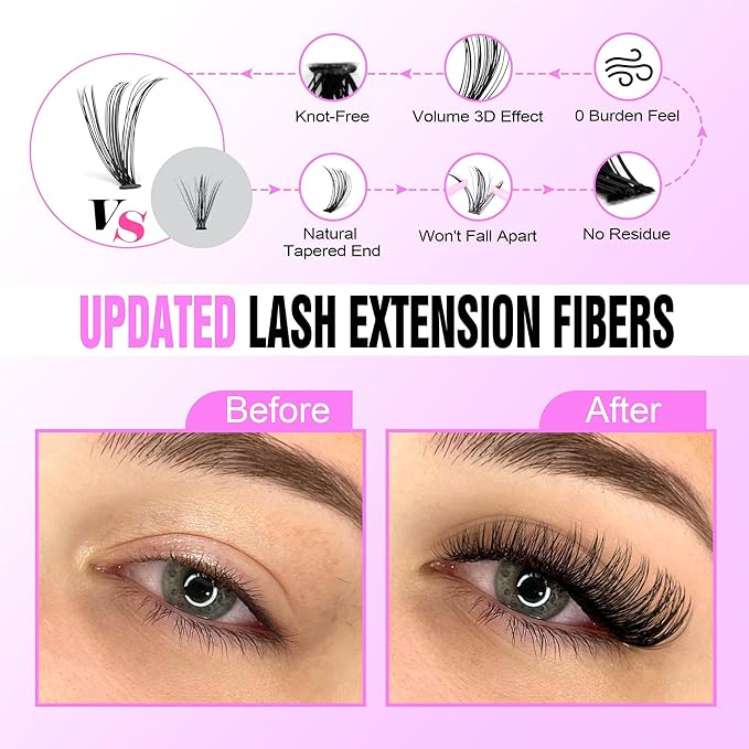 Pawotence Lash Extension Kit DIY 280pcs Individual Lash Clusters Kit 30D Cluster Eyelash Extensions Kit with Lash Bond and Seal, Lash Remover, Lash Tweezers for Self Use (30D, 8-15mm, All Kit)