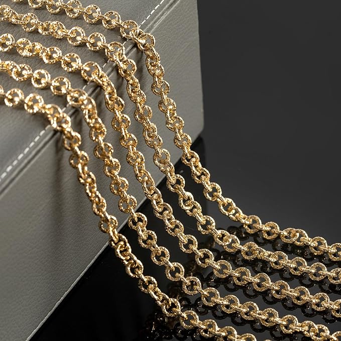 16.4 Feet Lightweight Gold Plated Chain Roll Delicate Embossed Rolo Chain Necklace DIY Jewelry Chains Bulk with Jump Rings and Lobster Clasps