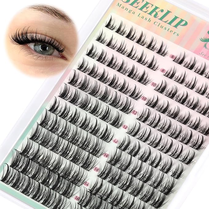 Lash Clusters Manga Eyelash Clusters C Curl Left & Right Spiky Deer Natural Lashes Cluster Cat Eye Cluster 144PCS 8-16MM Mixed DIY Doe Eyed Eyelash Extensions at Home (Heartbeat)