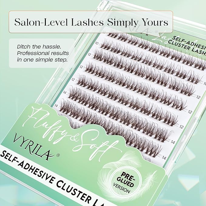 VYRILA Brown Self-Adhesive Lash Cluster Kit, Pre-Glued Clusters with Tweezers, Pop-On Faux Eyelashes, 3D Thin Band D Curl Natural Look Lahses, Easy to Apply, Reusable Eyelash Extensions (Soul-Brown)