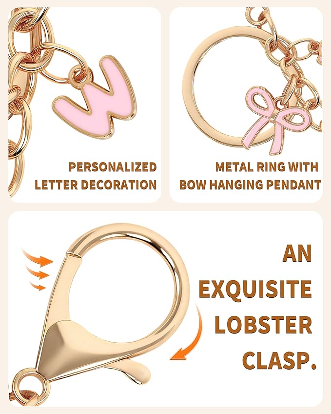 Bow Purse Charms Keychain - Pink Bow Alphabet Letter Key Chain, Bag Charms Wallet