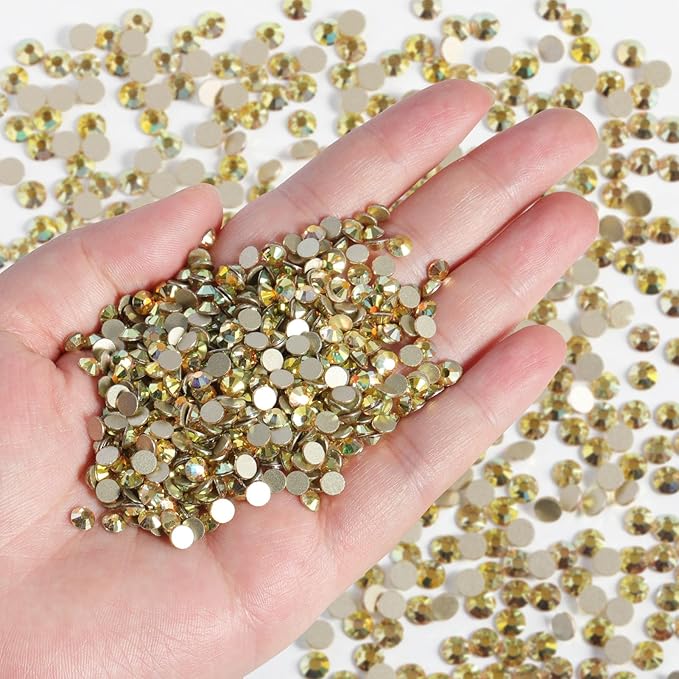 Beadsland Flatback Rhinestones Bulk,14400pcs Gold Rhinestones for Nails Crafts Clothes DIY Decoration, Metal Sunlight, SS16, 3.8-4.0mm