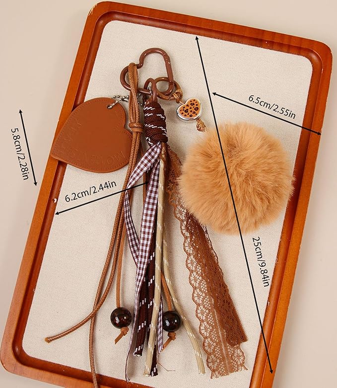 Kawaii Plush Keychain Purse Charms Cute Brown Bag Charms for Women Handbags