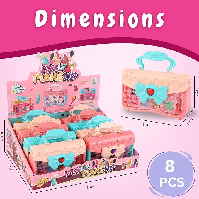Kids Makeup Kit for Girls – Real Washable Play Cosmetic Set Palette Case, Non-Toxic Pretend Makeup Toys, Perfect Party Favors & Gifts (8 Pack Purse)