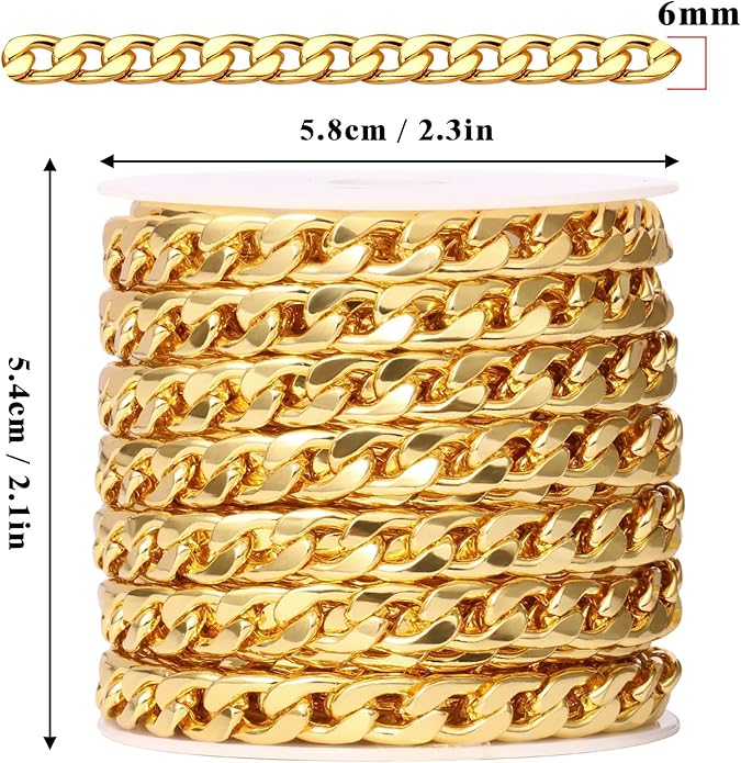 16.5 Ft Stainless Steel Curb Chains, 5mm 6mm 7mm 9mm Cuban Chain Roll Bulk for Jewelry Making