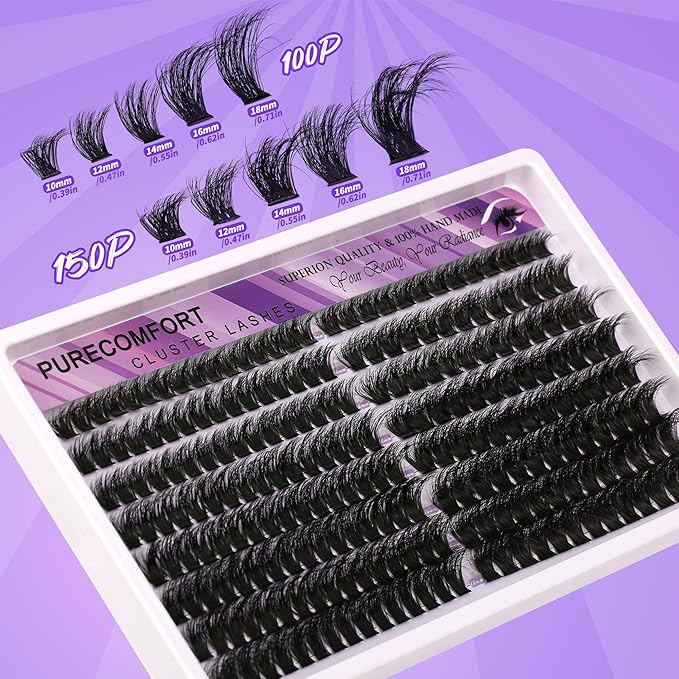DIY Lash Extension Kit, 232 Cluster Lashes 2 Densities (100P/150P) 10-18mm Mixed Length, Knot-Free Handmade Lashes with Bond/Seal Glue, Remover & Tweezers, Beginner-Friendly for Daily & Party Looks