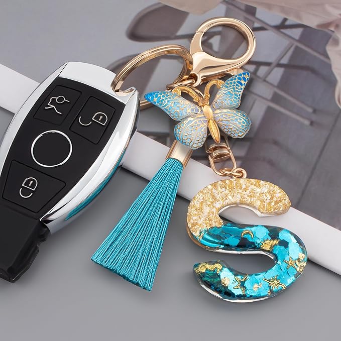 Suweibuke Cute Pink Key Chains for Women Girls, Initial Letter Keychains with Tassel, Charms for Key Purse Handbags Backpacks