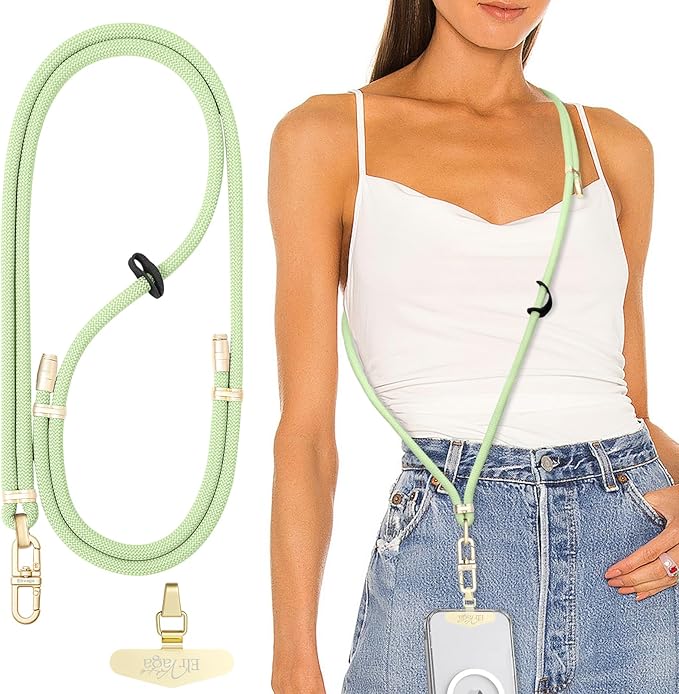 Adjustable Anti-Theft Phone Lanyard Neck & Crossbody Strap with 0.2mm Metal Tab & Comfort-Fit 8mm Rope (Mint Green)