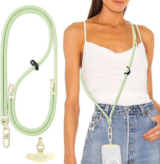 Adjustable Anti-Theft Phone Lanyard Neck & Crossbody Strap with 0.2mm Metal Tab & Comfort-Fit 8mm Rope (Mint Green)