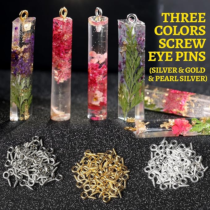 LEOBRO Screw Eye Pins, 600pcs Eye Pins for Jewelry Making, with Jump Rings, Small Screw Pins, Eye Hooks Mini Eye Screws for Crafts, Charms, Jewelry Keychain Making (Gold & Silver & Pearl Silver)