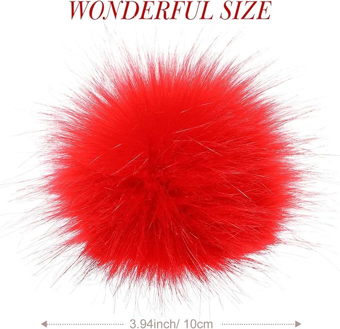 Tatuo 16 Pcs Faux Fur Pom Poms for Hat 4 Inches Large Fluffy Pom Balls for Crafts Knitting Beanies Shoes Scarves Bag Pompoms Keychain Charms Winter DIY Accessories (Red)