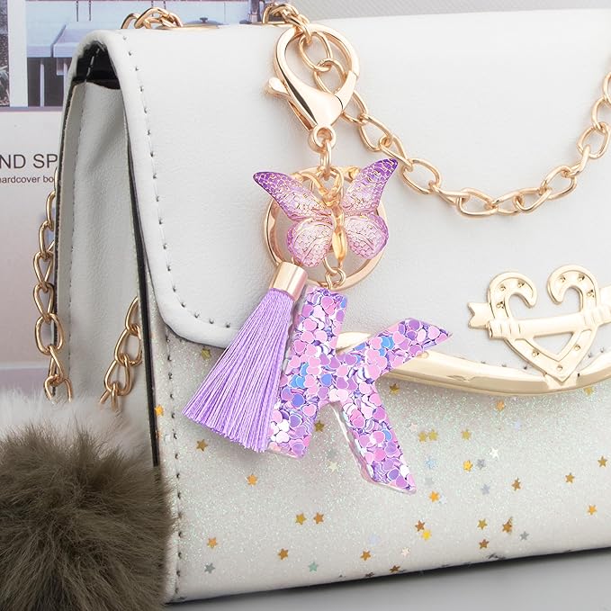 Initial letter Keychains for Women Girls Tassel Butterfly Cute Keychain for Wallet Backpack charm
