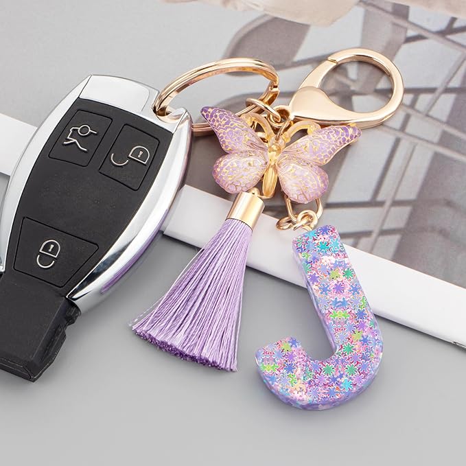 Suweibuke Cute Pink Key Chains for Women Girls, Initial Letter Keychains with Tassel, Charms for Key Purse Handbags Backpacks