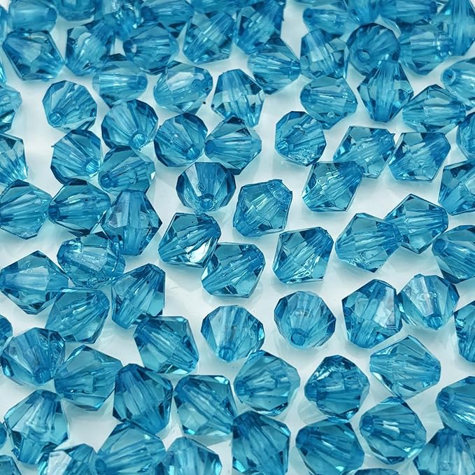 200pcs 10mm Acrylic Bicone Beads Faceted Acrylic Crystal Spacer Beads for Bracelet Necklace Earring Keychain Jewelry Making Crafts(Lake Blue)