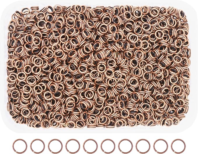 Mandala Crafts 6mm Antique Copper Colored Double Jump Rings for Jewelry Making - 1280 Pcs Small Split Key Rings Set for Crafts, DIY Keychains, and Accessories