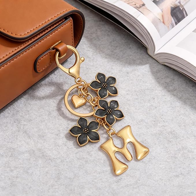 Snycler Bubble Initial Keychain Graceful Flower for bags car remote–A-Z Letter Charms for Women
