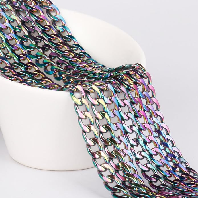 16.5 Ft Stainless Steel Curb Chains, 5mm 6mm 7mm 9mm Cuban Chain Roll Bulk for Jewelry Making