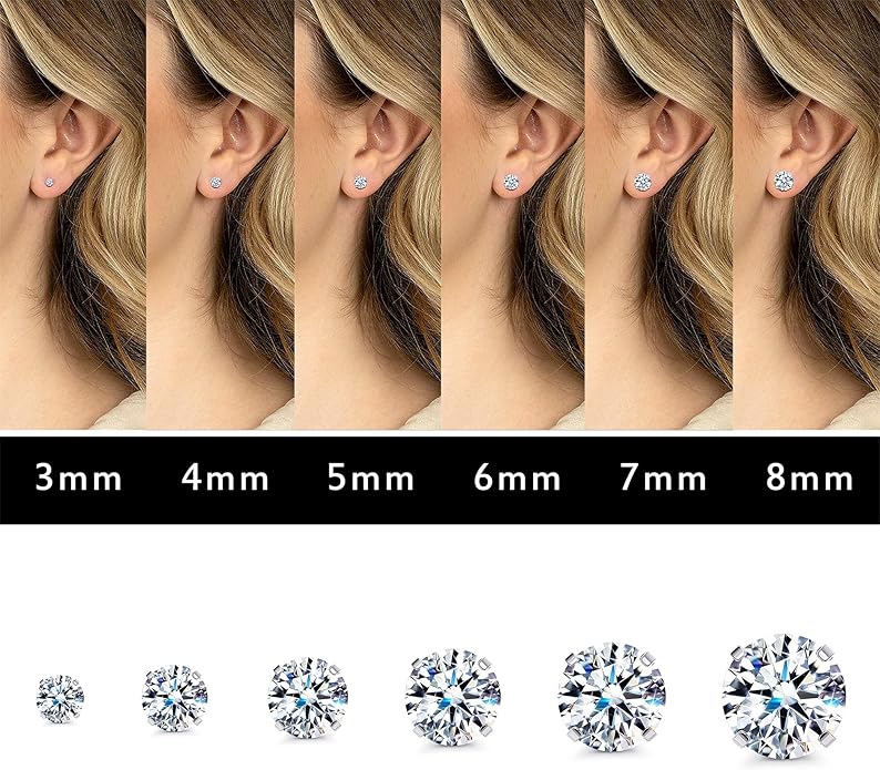 Fansilver 20G Hypoallergenic Flat Back Earrings for Women Men Silver 14K Gold Stainless Steel Stud Earrings Brithstone Cubic Zirconia Studs Surgical Steel Cartilage Earrings for Sensitive Ears