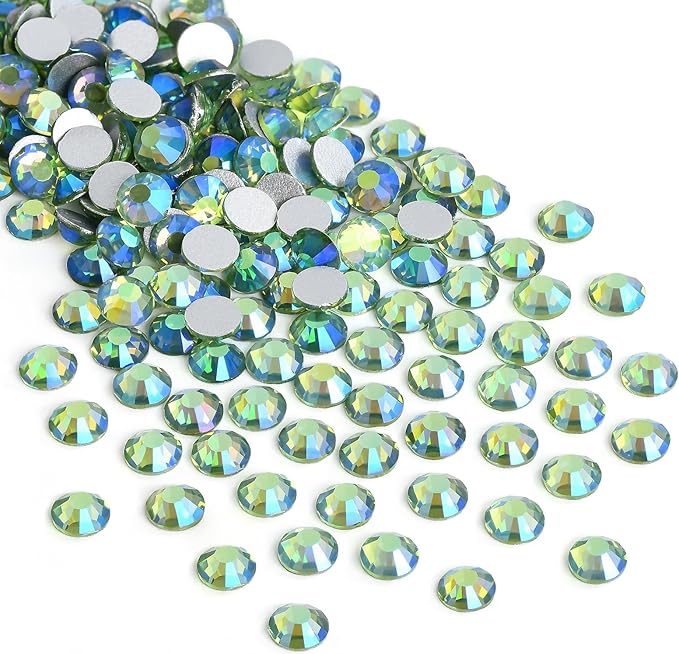 Jollin 288pcs Flatback Rhinestones Glue Fix Crystal Glass Diamantes Gems for Crafting Nail Art Crafts Decorations Clothes Shoes 6.4 mm (ss30, Light-Green AB)