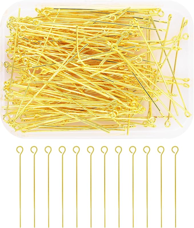 Mandala Crafts 200 2 Inch Gold Eye Pins for Jewelry Making Earring Making Supplies Jewelry Findings Open Eye Head Pins for Earrings DIY Bracelets Rosary Charms