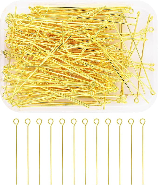 Mandala Crafts 200 2 Inch Gold Eye Pins for Jewelry Making Earring Making Supplies Jewelry Findings Open Eye Head Pins for Earrings DIY Bracelets Rosary Charms