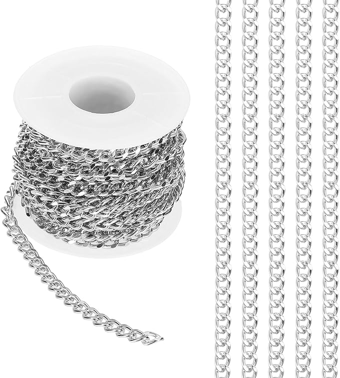 PATIKIL 16.4Ft Aluminium Curb Chains Twisted Links, 7x5mm Curb Chain Spool Jewelry Making Chains Craft Chain for Necklace Bracelet Earring, Silver