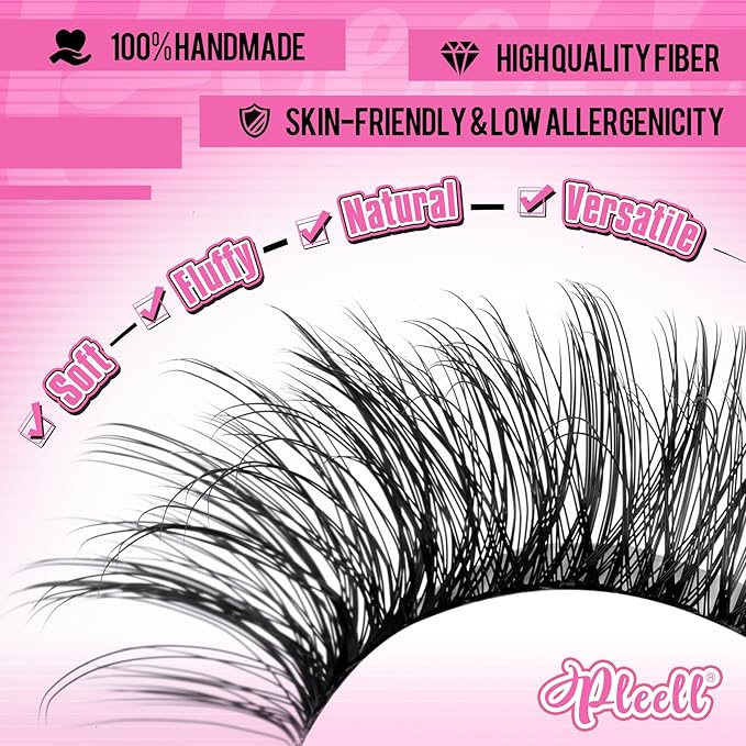 Fluff Lash Extension Kit Wispy Eyelash Extension Kit 10-18MM Natural Lash Clusters 180PCS Cluster Eyelash Extensions with Lash Bond and Remover and Lash Applicator DIY Lashes Extension by Pleell