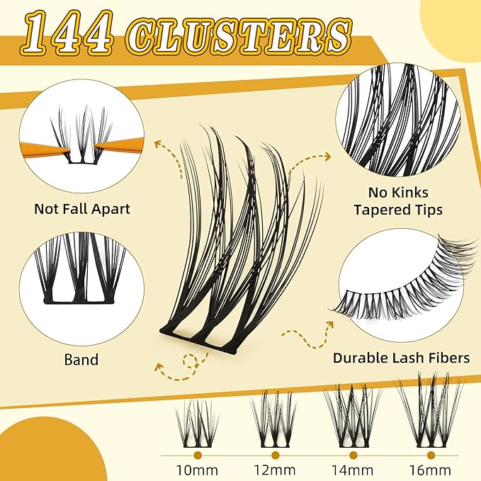 Leefrei Eyelash Clusters 10-18mm Lash Clusters Wispy Kit D Curl DIY Cluster Lash Extension Kit Individual Lashes Kit With Bond & Seal, Glue Remover, Tweezers(LF04 Lashes Set)