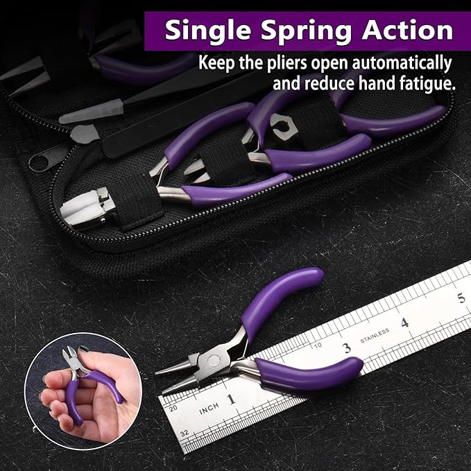 SPEEDWOX 6pc Mini Jewelry Pliers Set - Double Nose (Round, Long), Flat Jaw, End Cutting, Diagonal & Bent Nose Pliers, Jump Ring Opener