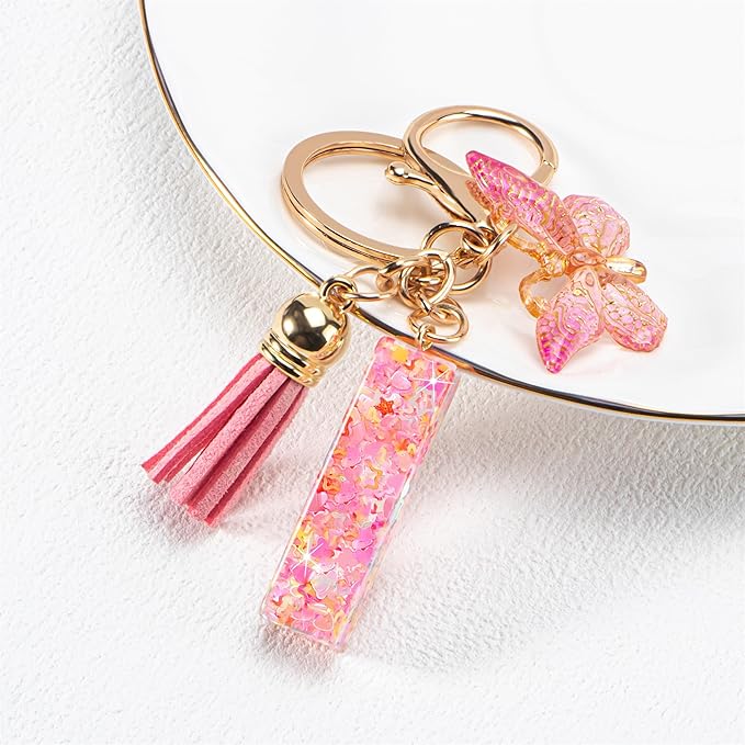 Initial letter Keychains for Women Girls Tassel Butterfly Cute Keychain for Wallet Backpack charm