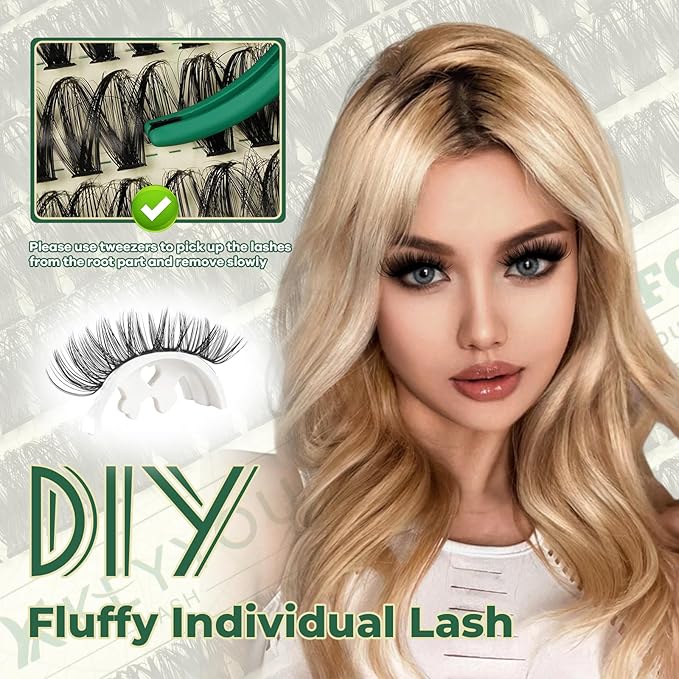 Lash Clusters 280Pcs Eyelash Clusters KEYYOU 60D D Curl 9-18MIX Clusters Lashes Thick Super Soft Wispy DIY Eyelash Extension at Home(60D-D,9-18MIX)