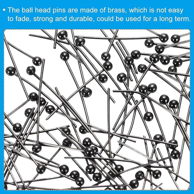 PATIKIL 100Pcs Matte Black Ball Head Pins Jewelry Making 24 Gauge 40mm Wire Brass Round Ball Metal End Head Pins for DIY Craft Necklaces Bracelets Earrings