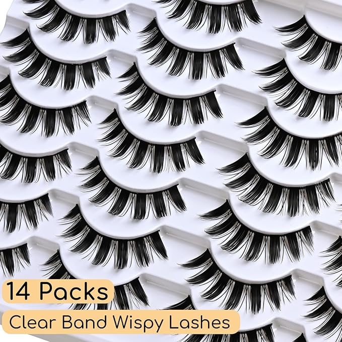 APCYUST Manga Lashes Wispy Spiky Anime Eyelashes 14 Pairs Doll-Eye Wet Look Cat-Eye Strip Lashes Faux Mink Manhua Eyelash Manga Look Reusable Manhwa False Eyelashes for Beginners